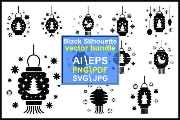 Black Christmas Lanterns and Snowflakes: A Versatile Graphics Set