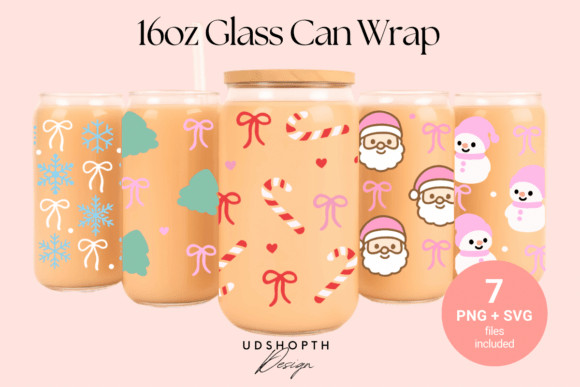 Christmas 16oz Libbey Glass Can Wrap SVG for Graphics and Crafts