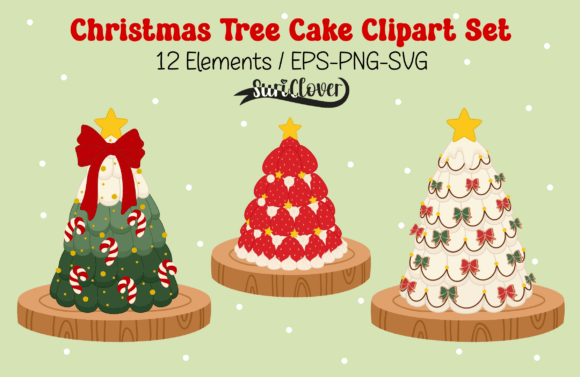 Christmas Tree Cake Clipart Set: Whimsical Holiday Graphics