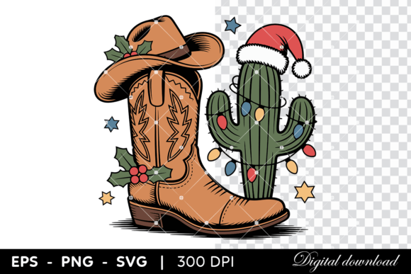 Cowboy Boot and Christmas Cactus: Festive Graphics for Local Brands