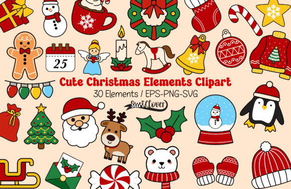 Cute Christmas Elements: A Festive Graphics Set for Illustrations