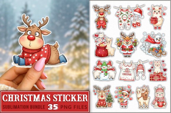 Cute Christmas Sticker PNG Bundle: Festive Graphics for Local Brands
