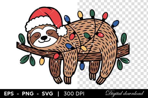 Cute Sloth Sleeping with Christmas Light: A Festive Graphics Gem