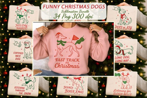 Funny Line Art Christmas Dog Sublimation Graphics