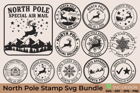 North Pole Stamp SVG Bundle: Festive Graphics for Local Brands
