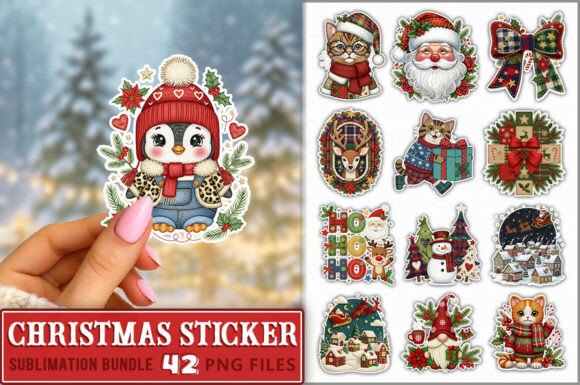 Preppy Christmas Sticker PNG Bundle: Perfect for Holiday Graphics & Illustrations