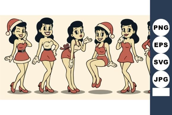 Retro Christmas Cartoon Ladies: Festive Graphics for Holiday Sales